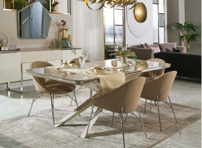 Moderne Essgruppe Holz Esstisch Essecke Beige Esszimmer 7tlg Stühle